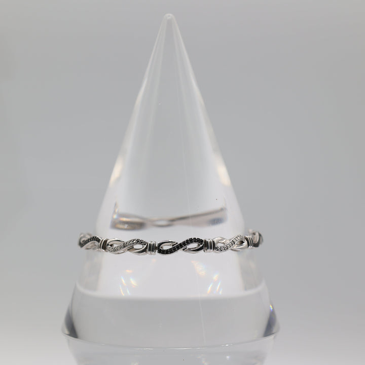 925 Sterling Silver 1mm White Moissanite Twisted Design Bracelet 7 Inch