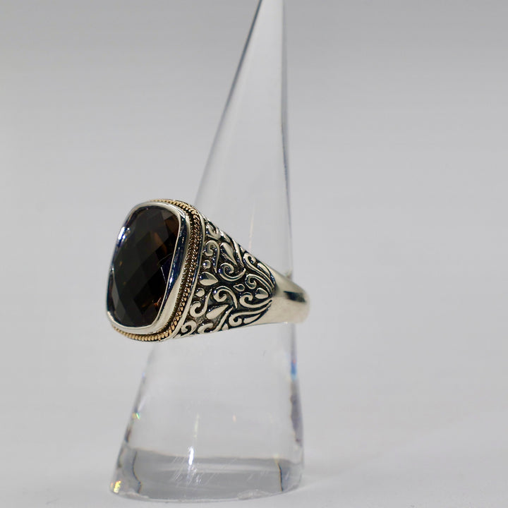 925 Sterling Silver 18k Yellow Gold EFFY Smokey Quartz Ring - Size 7.25