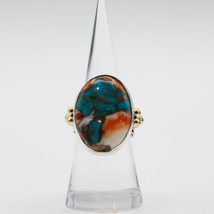 925 Sterling Silver Oyster Turquoise Statement Ring - Size 7.75