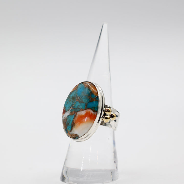 925 Sterling Silver Oyster Turquoise Statement Ring - Size 7.75