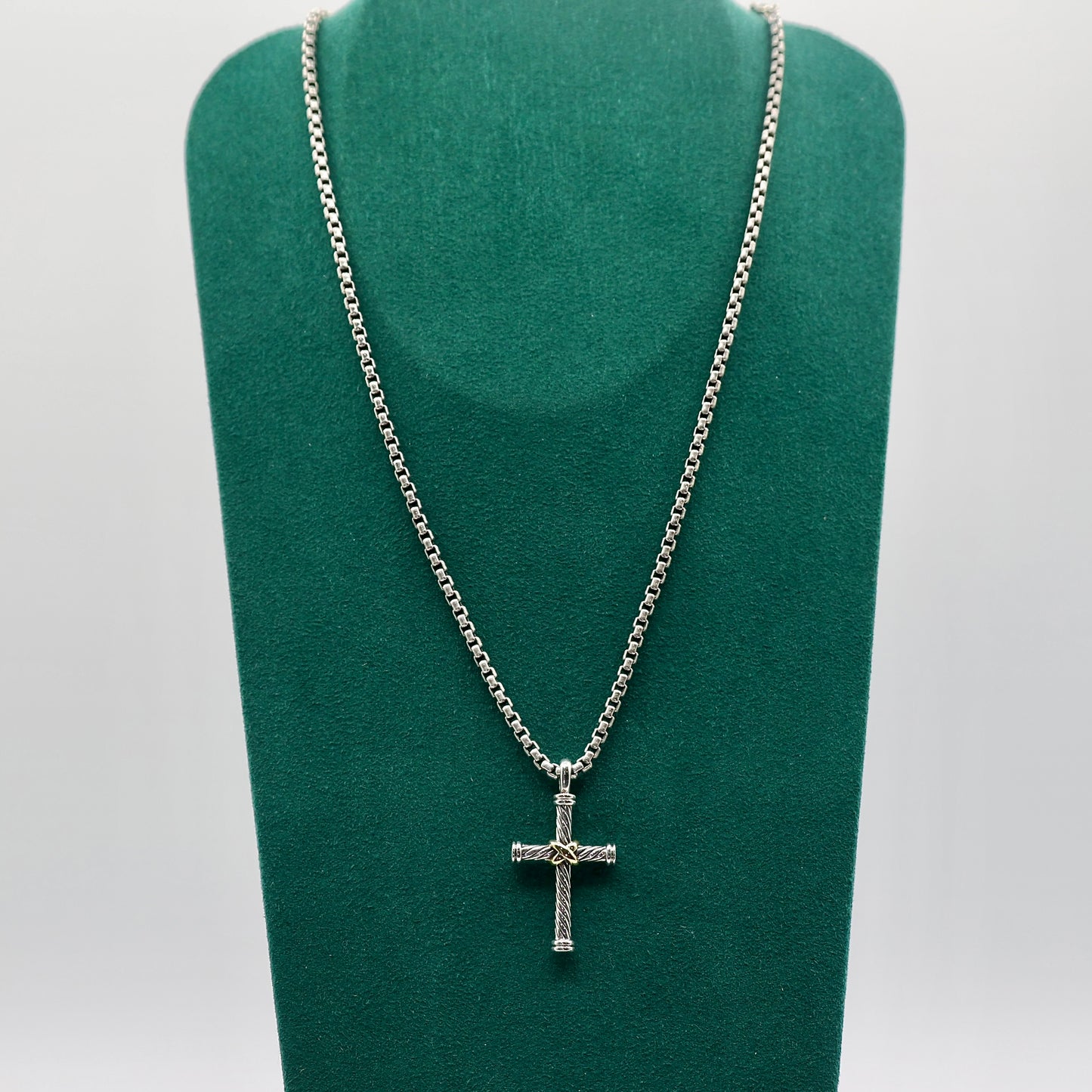 925 Sterling David Yurman Cross Pendant Chain Necklace with 18k Yellow Gold Accent Cross  - 19.5 Inches