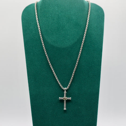 925 Sterling David Yurman Cross Pendant Chain Necklace with 18k Yellow Gold Accent Cross  - 19.5 Inches