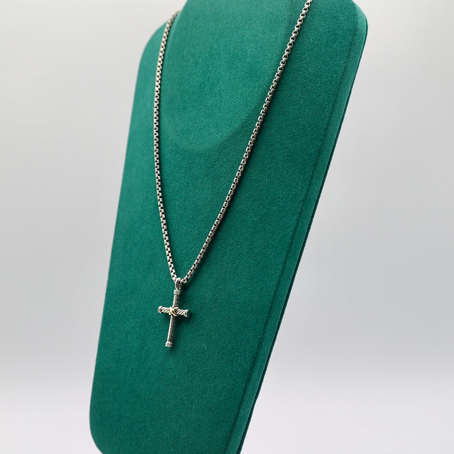 925 Sterling David Yurman Cross Pendant Chain Necklace with 18k Yellow Gold Accent Cross  - 19.5 Inches