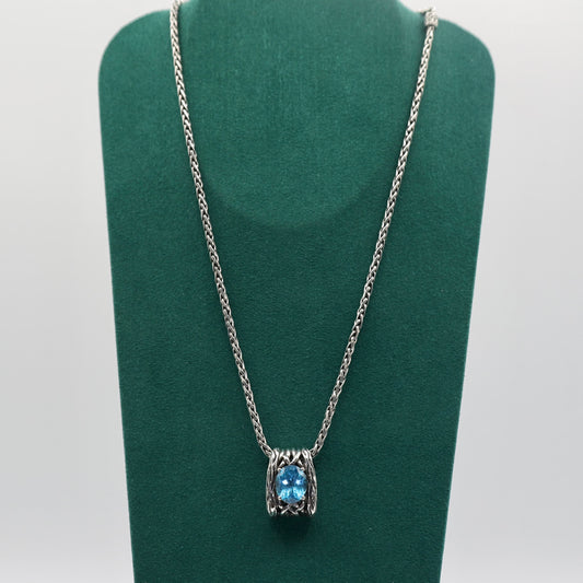 925 Sterling Silver EFFY London Blue Topaz Pendant on Wheat Chain Necklace - 18 inches