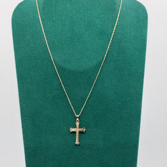 14k Yellow Gold Chain and Fancy Cross Pendant - 10 Inches