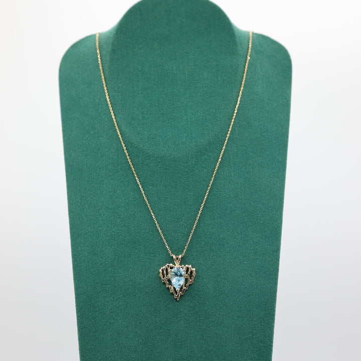 14K Yellow Gold Blue Topaz Open Heart Pendant Necklace