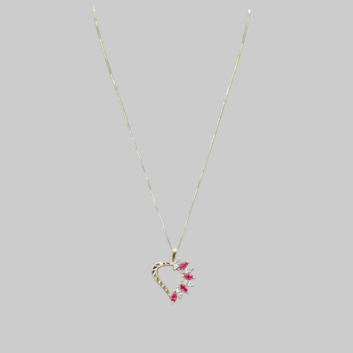 14K Yellow Gold 22in Ruby and CZ Open Heart Necklace
