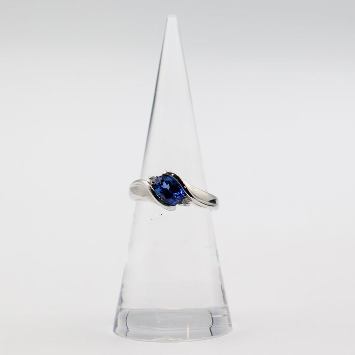 14k White Gold Blue Sapphire and Diamond Ring - Size 5.5