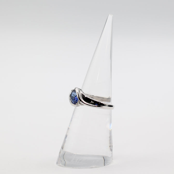 14k White Gold Blue Sapphire and Diamond Ring - Size 5.5