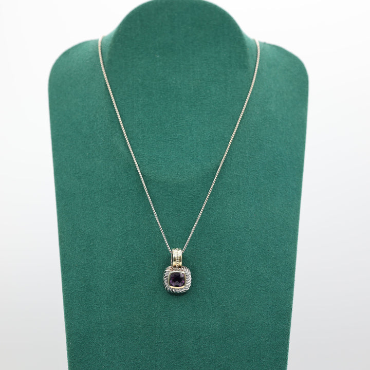 David Yurman Amethyst Pendant Necklace 925 Silver And 18K Yellow Gold 14 Inch