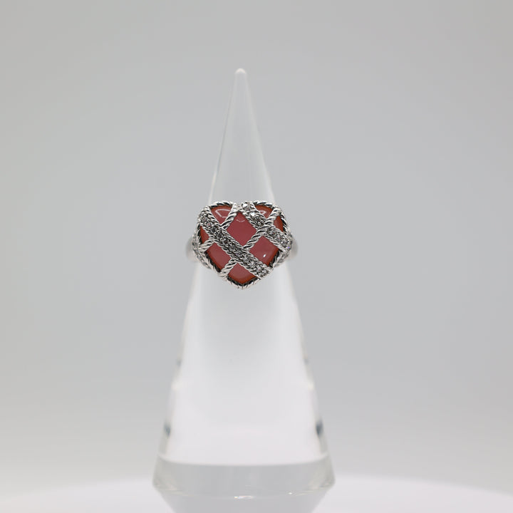 Judith Ripka 925 Sterling Silver Heart Pink Quartz Ring Size 9.75