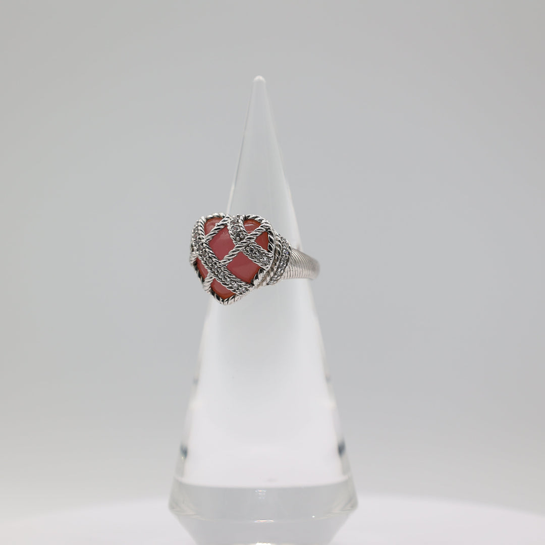 Judith Ripka 925 Sterling Silver Heart Pink Quartz Ring Size 9.75