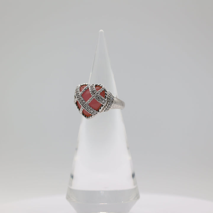 Judith Ripka 925 Sterling Silver Heart Pink Quartz Ring Size 9.75