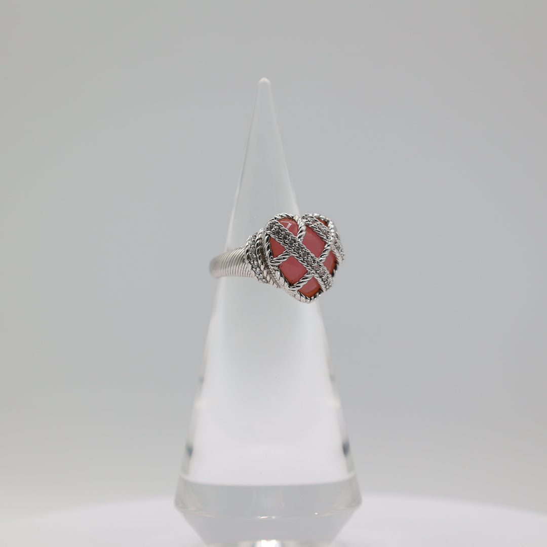 Judith Ripka 925 Sterling Silver Heart Pink Quartz Ring Size 9.75