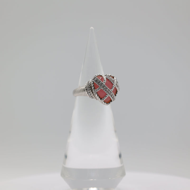 Judith Ripka 925 Sterling Silver Heart Pink Quartz Ring Size 9.75