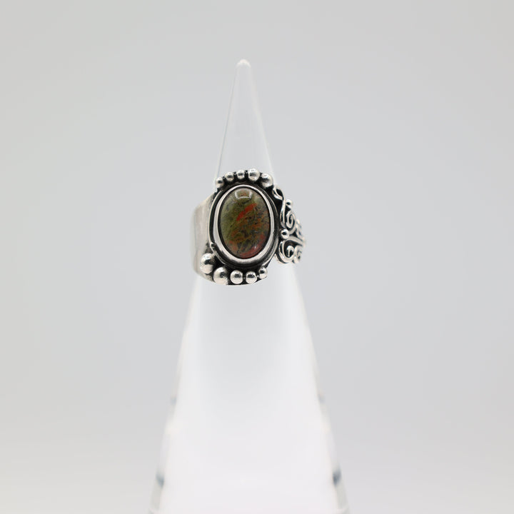 925 Sterling Silver 12x8mm Green Turquoise Stone Ring Size 7.75
