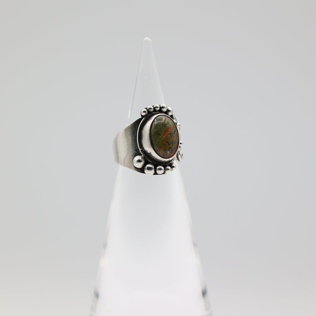 925 Sterling Silver 12x8mm Green Turquoise Stone Ring Size 7.75