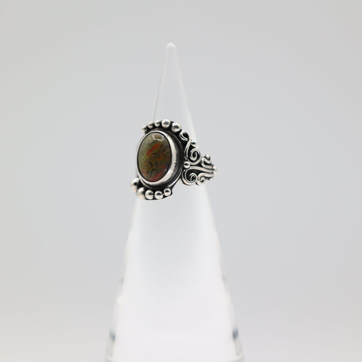 925 Sterling Silver 12x8mm Green Turquoise Stone Ring Size 7.75