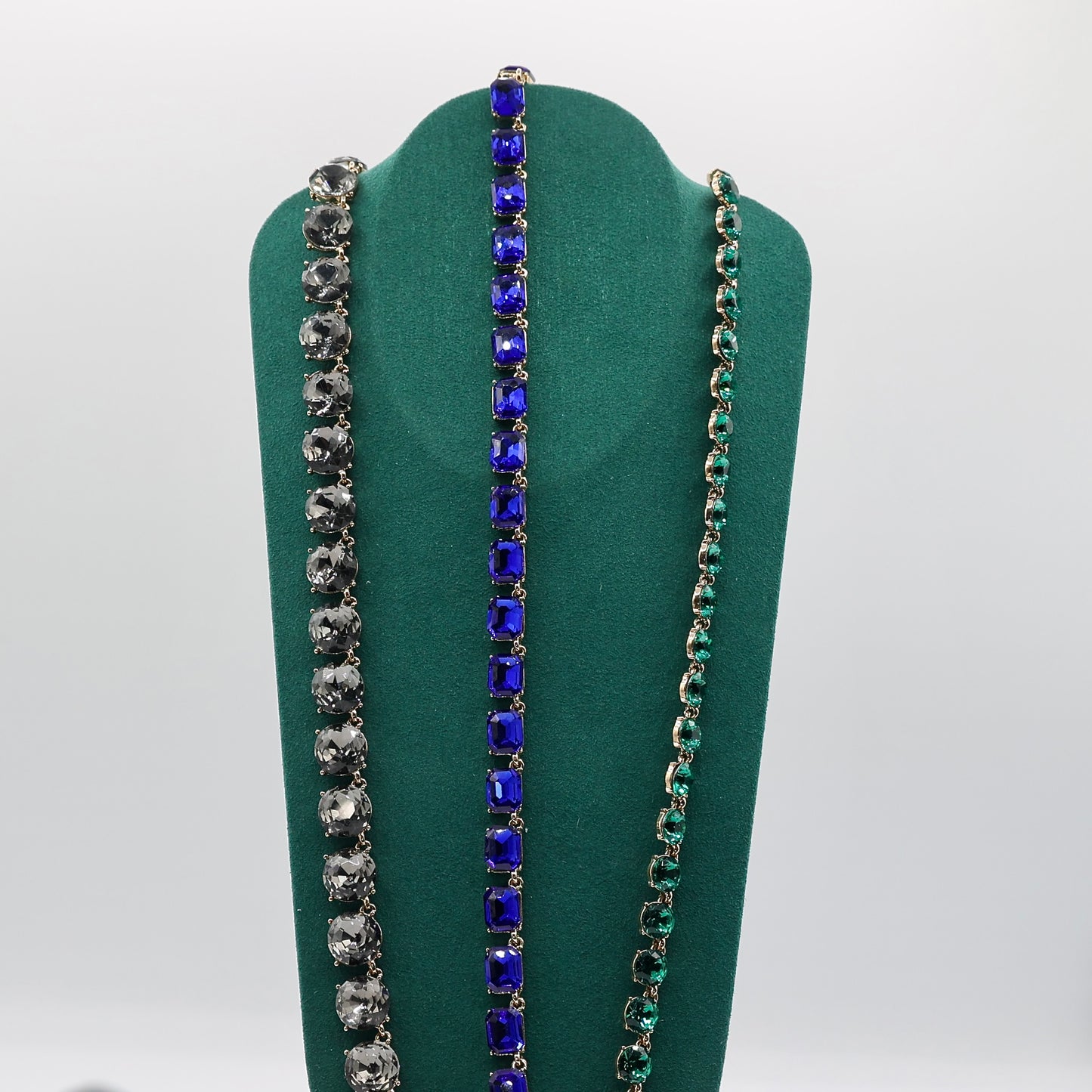 Ann Taylor Rhinestone Statement Necklace in Green, Blue, and Grey Multi Strand - 19 inches