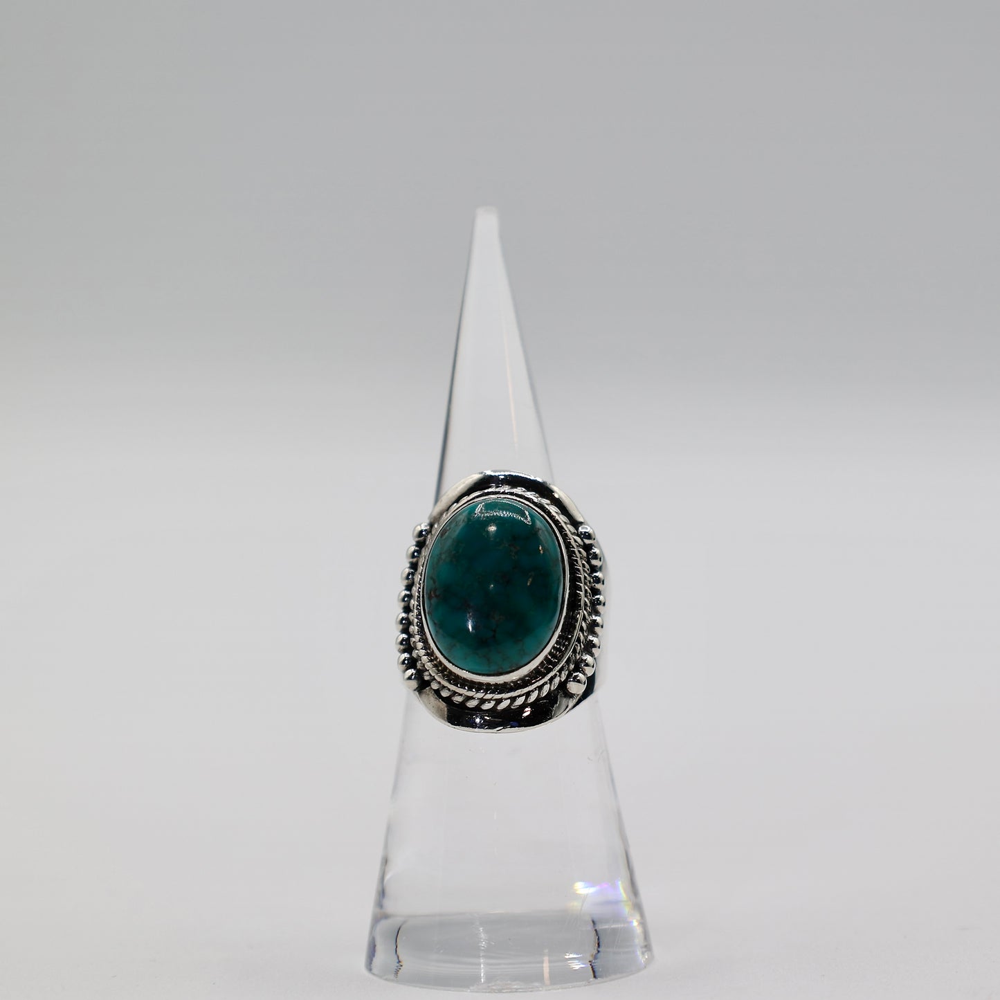 925 Sterling Silver Oval Turquoise Ring - Size 5.5