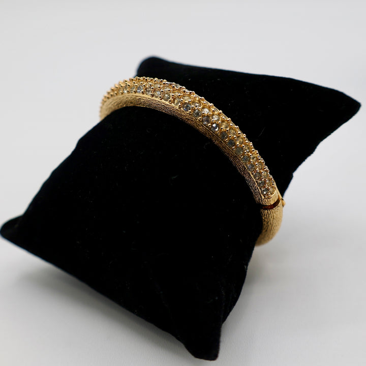 Gold Plated Pave Crystal Oval Christian Dior Hinged Bangle Bracelet