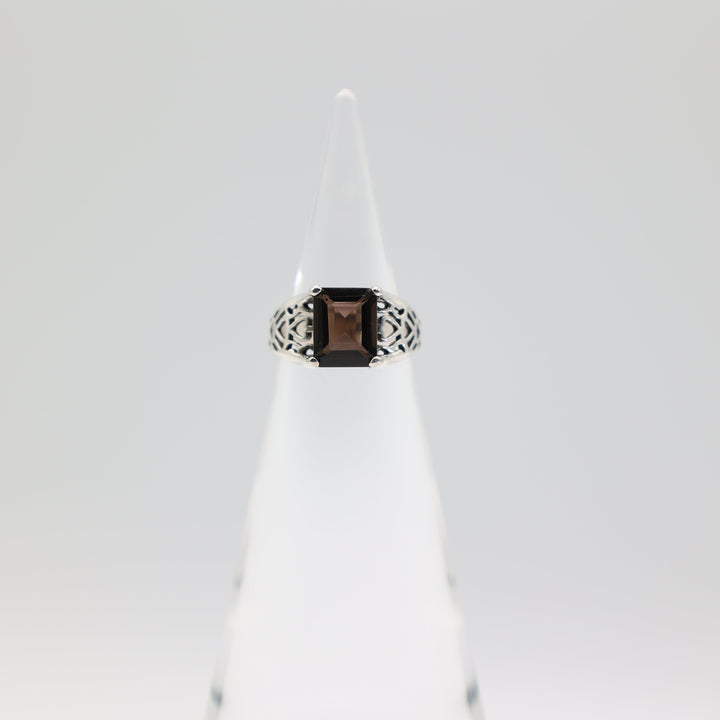 925 Sterling Silver Filigree Band Ring With Brown Spinel Stone 10x8mm Size 6