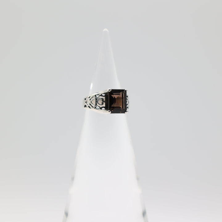 925 Sterling Silver Filigree Band Ring With Brown Spinel Stone 10x8mm Size 6