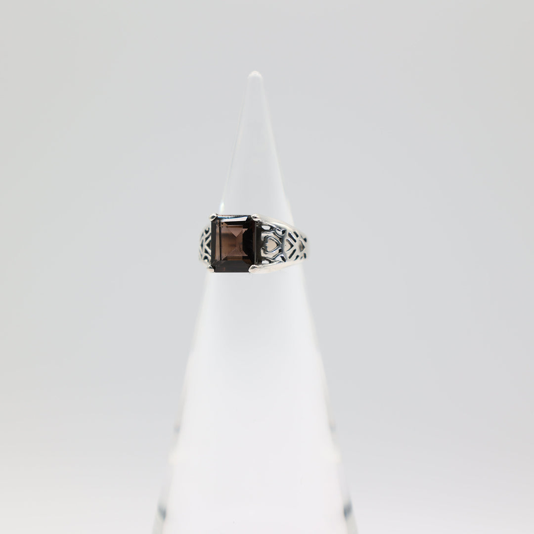925 Sterling Silver Filigree Band Ring With Brown Spinel Stone 10x8mm Size 6