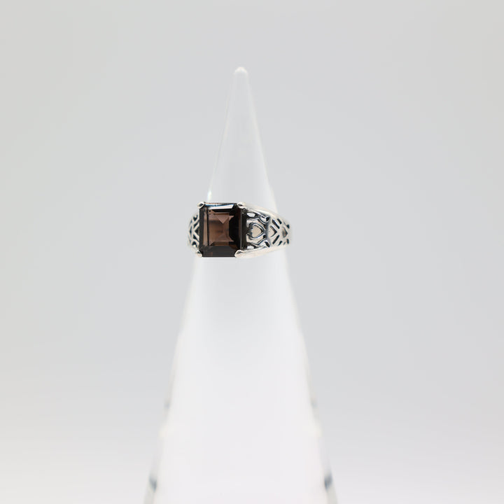 925 Sterling Silver Filigree Band Ring With Brown Spinel Stone 10x8mm Size 6