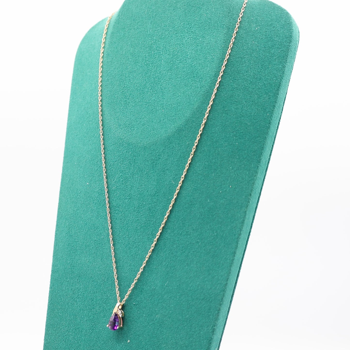 14k Yellow Gold Necklace with Amethyst Tear Drop and Sapphire Stones