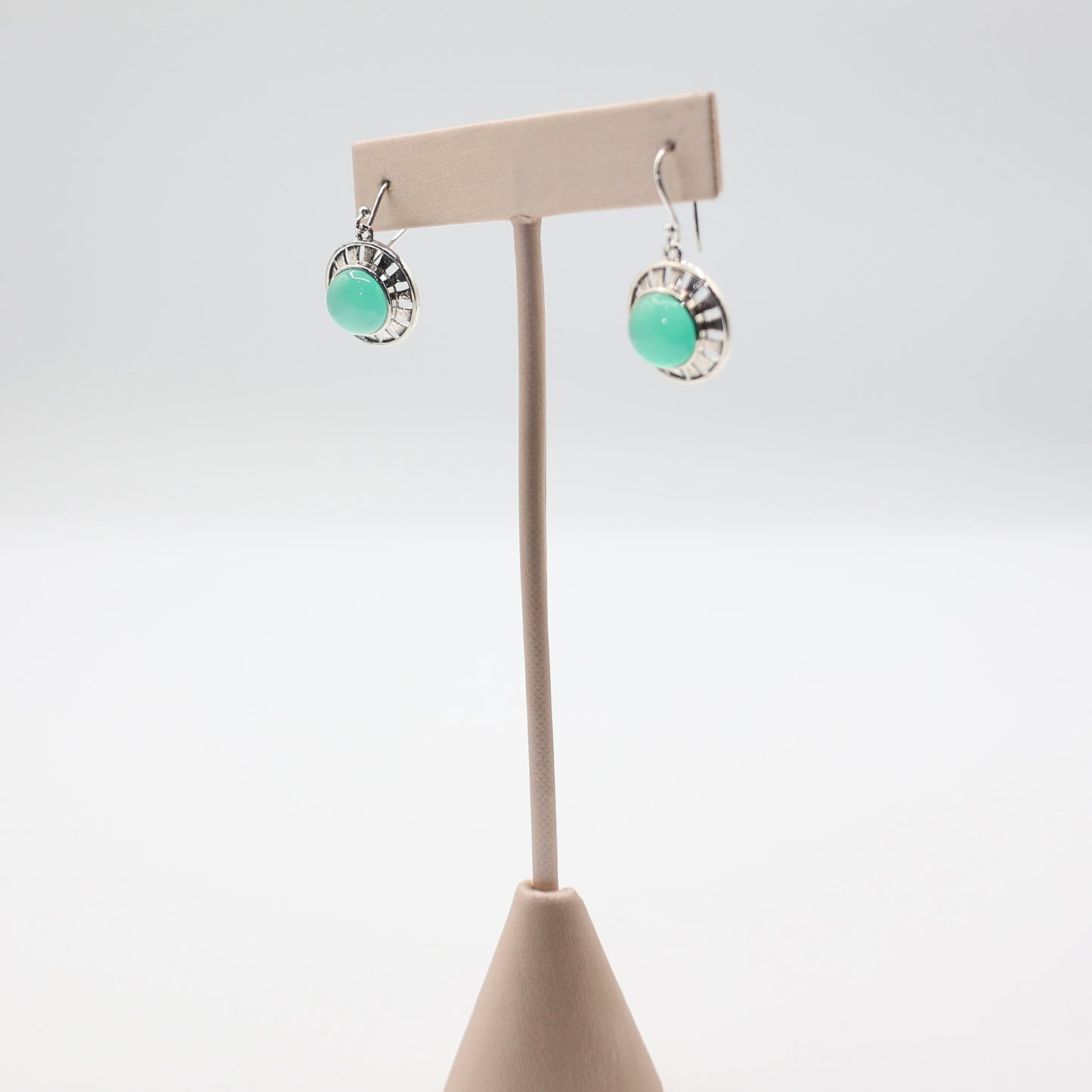 925 Sterling Silver Green Chalcedony Hook Earrings