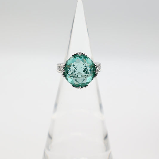 925 Sterling Silver Judith Ripka Aqua Teal  and Cubic Zirconia Ring - Size 8