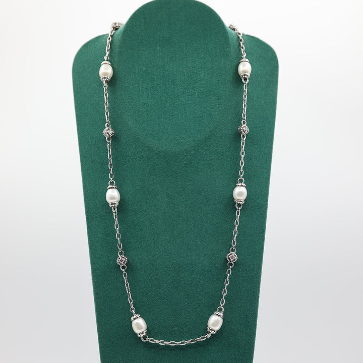 Judith Ripka 925 Sterling Silver CZ Pearl Necklace 22 Inch