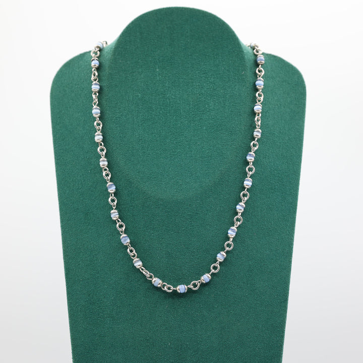 925 Sterling Silver Blue Beaded Necklace And Bracelet Set