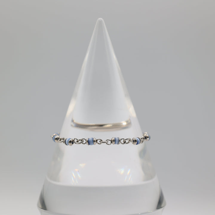 925 Sterling Silver Blue Beaded Necklace And Bracelet Set