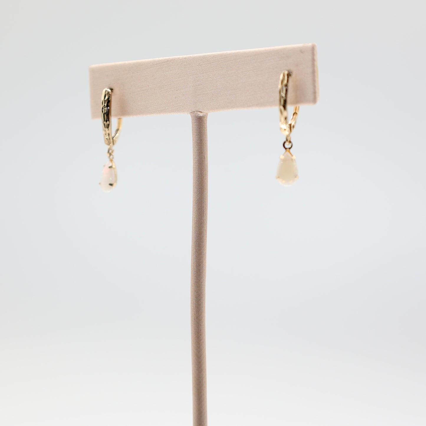 14k Yellow Gold Opal Diamond Cut Lever Back Earrings