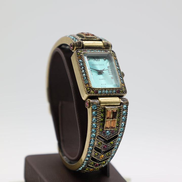 Heidi Daus Crystal Cuff Watch With Blue Face Dial Designer Jewelry Wristwatch