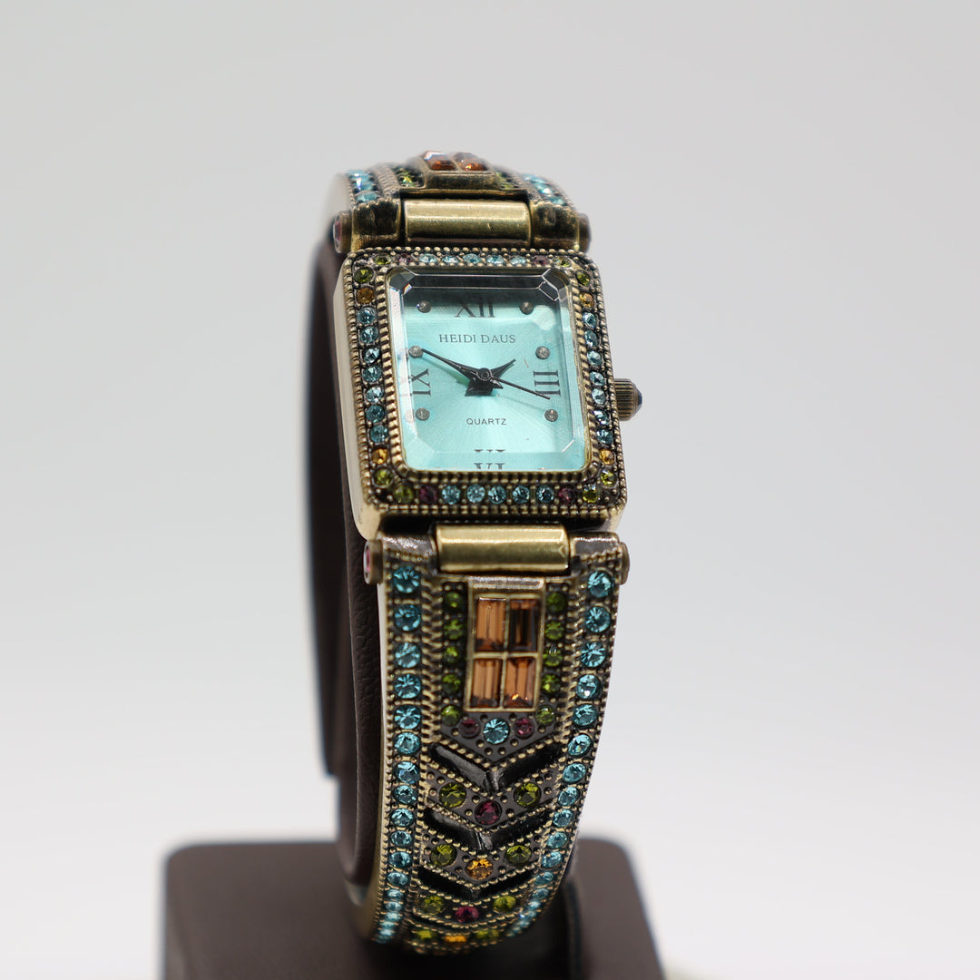 Heidi Daus Crystal Cuff Watch With Blue Face Dial Designer Jewelry Wristwatch