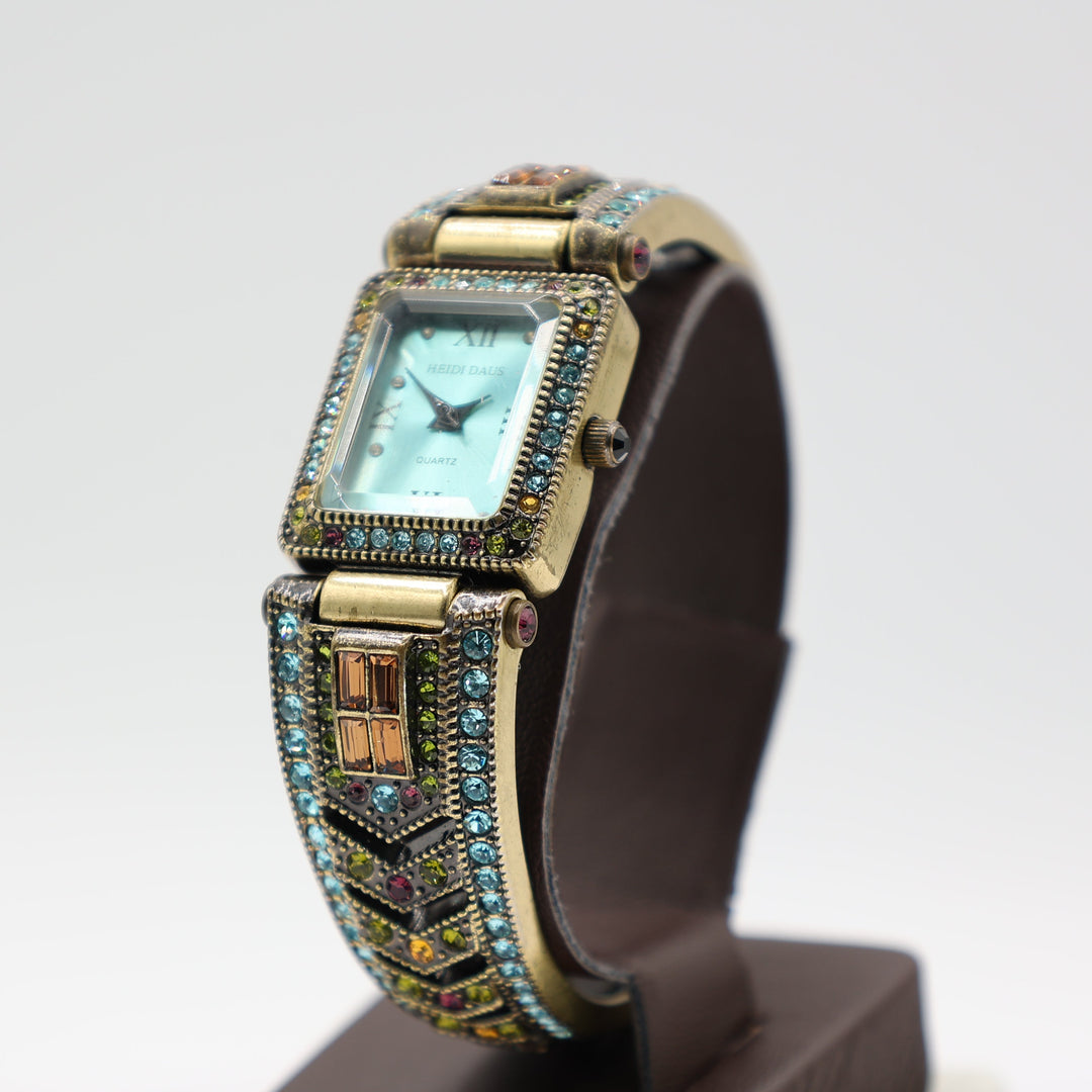 Heidi Daus Crystal Cuff Watch With Blue Face Dial Designer Jewelry Wristwatch
