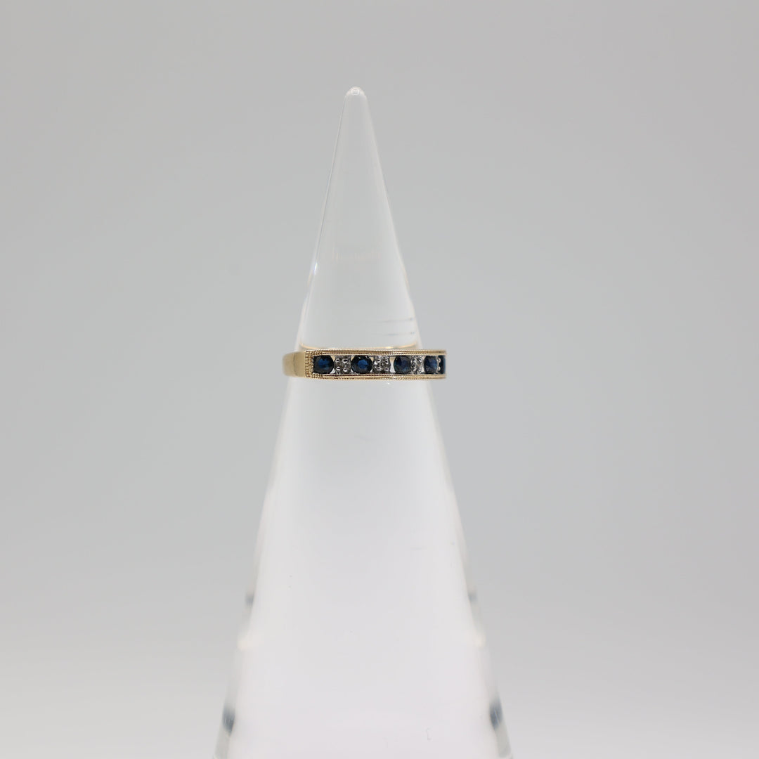 14k Channel Yellow Gold Diamond and Sapphire Ring - Size 7