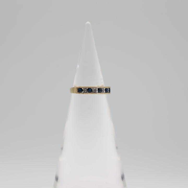 14k Channel Yellow Gold Diamond and Sapphire Ring - Size 7