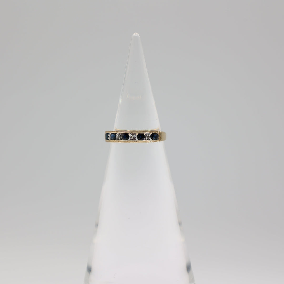 14k Channel Yellow Gold Diamond and Sapphire Ring - Size 7