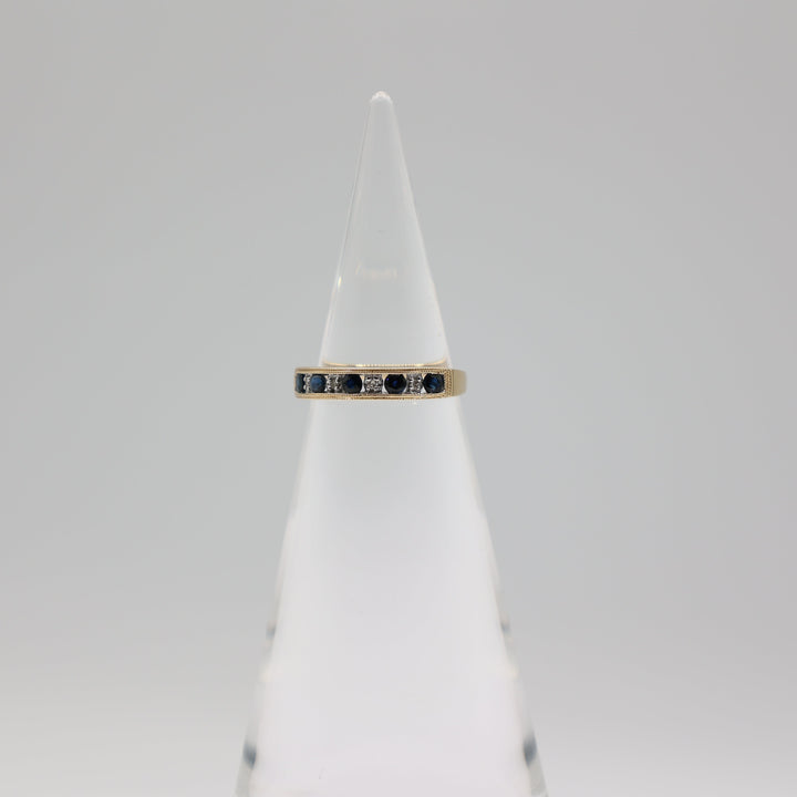 14k Channel Yellow Gold Diamond and Sapphire Ring - Size 7