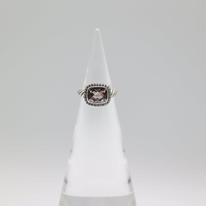 David Yurman Sterling Silver Morganite And Diamond Halo Ring Size 5.75