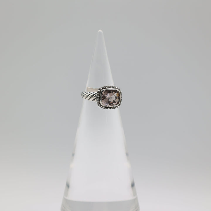David Yurman Sterling Silver Morganite And Diamond Halo Ring Size 5.75