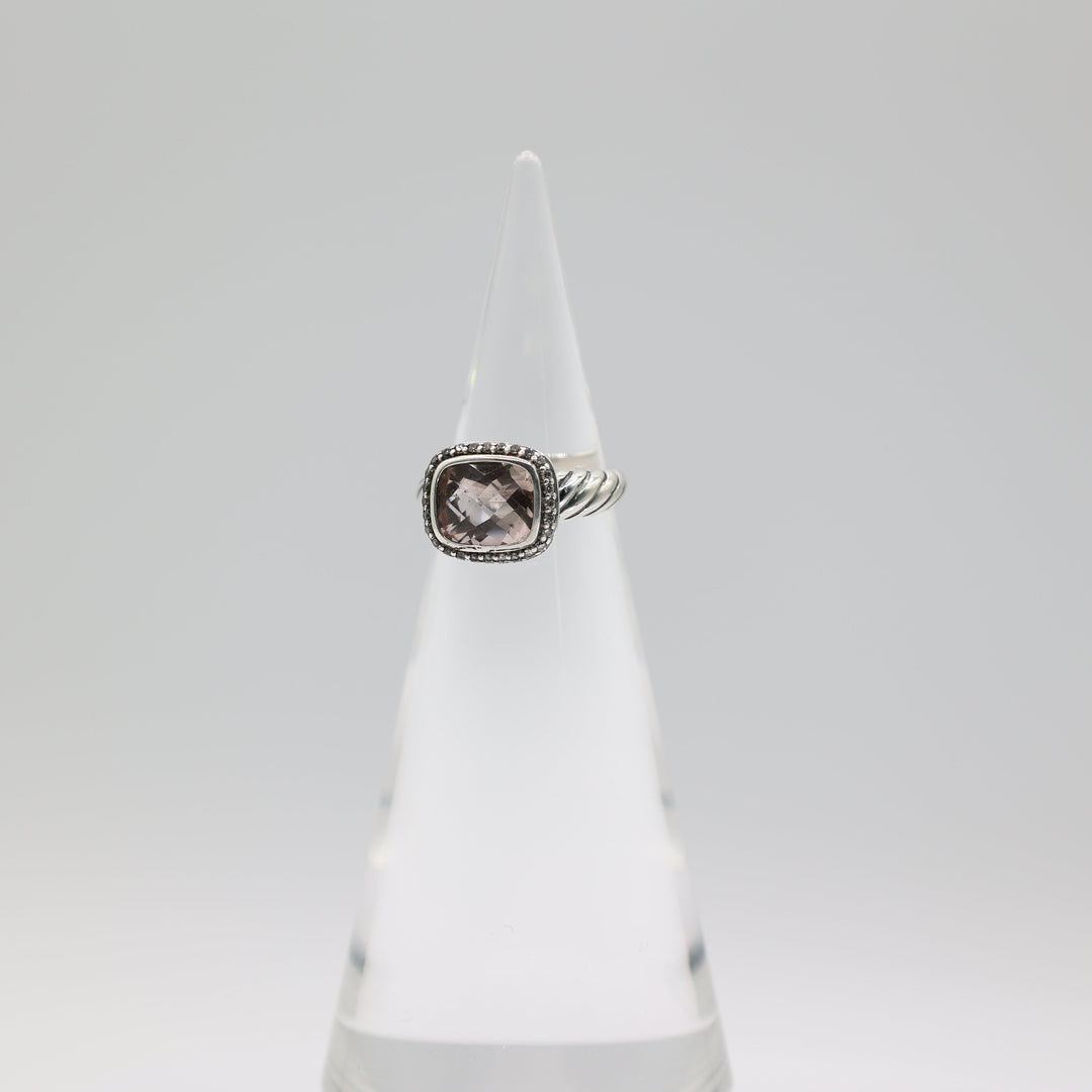 David Yurman Sterling Silver Morganite And Diamond Halo Ring Size 5.75