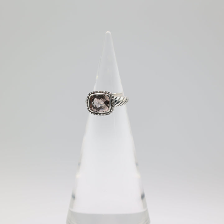 David Yurman Sterling Silver Morganite And Diamond Halo Ring Size 5.75