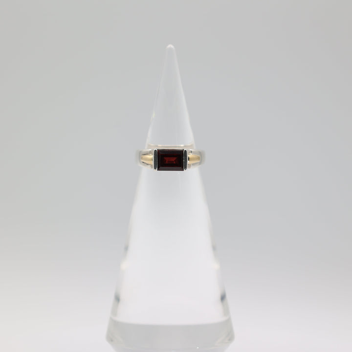 Lorenzo Garnet Two Tone Ring 925 Sterling Silver 18K Gold Size 7