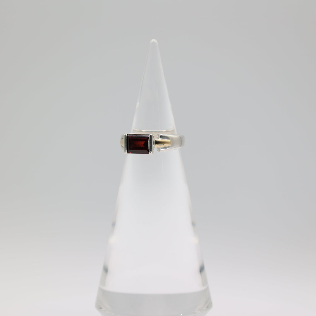 Lorenzo Garnet Two Tone Ring 925 Sterling Silver 18K Gold Size 7