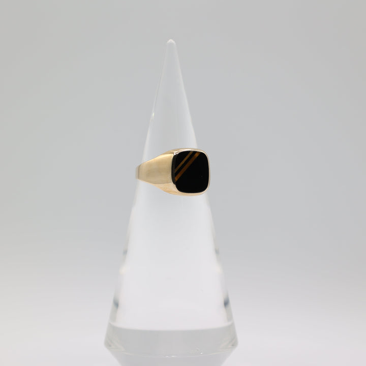 10K Yellow Gold Tiger Eye Ring Statement 3.86g Size 10.5